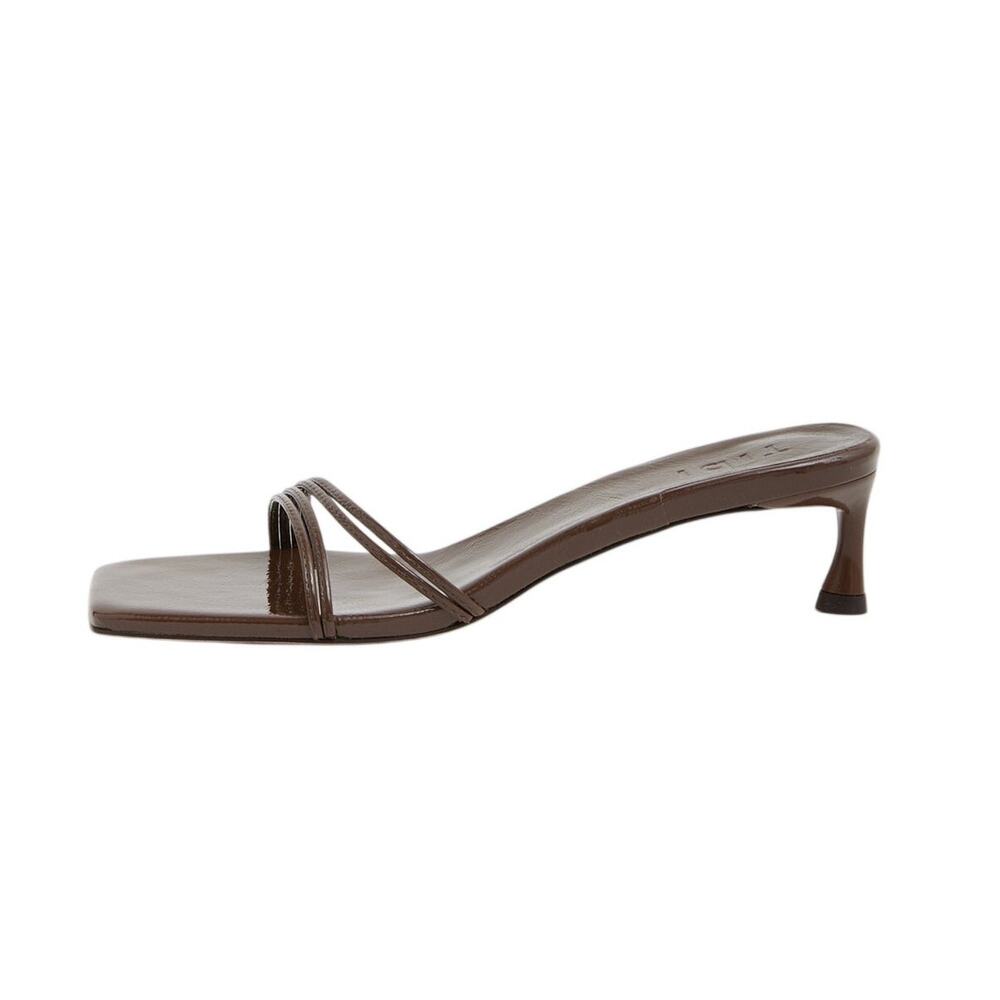 Tibi Brown Leather Strappy Kitten Heel Slide